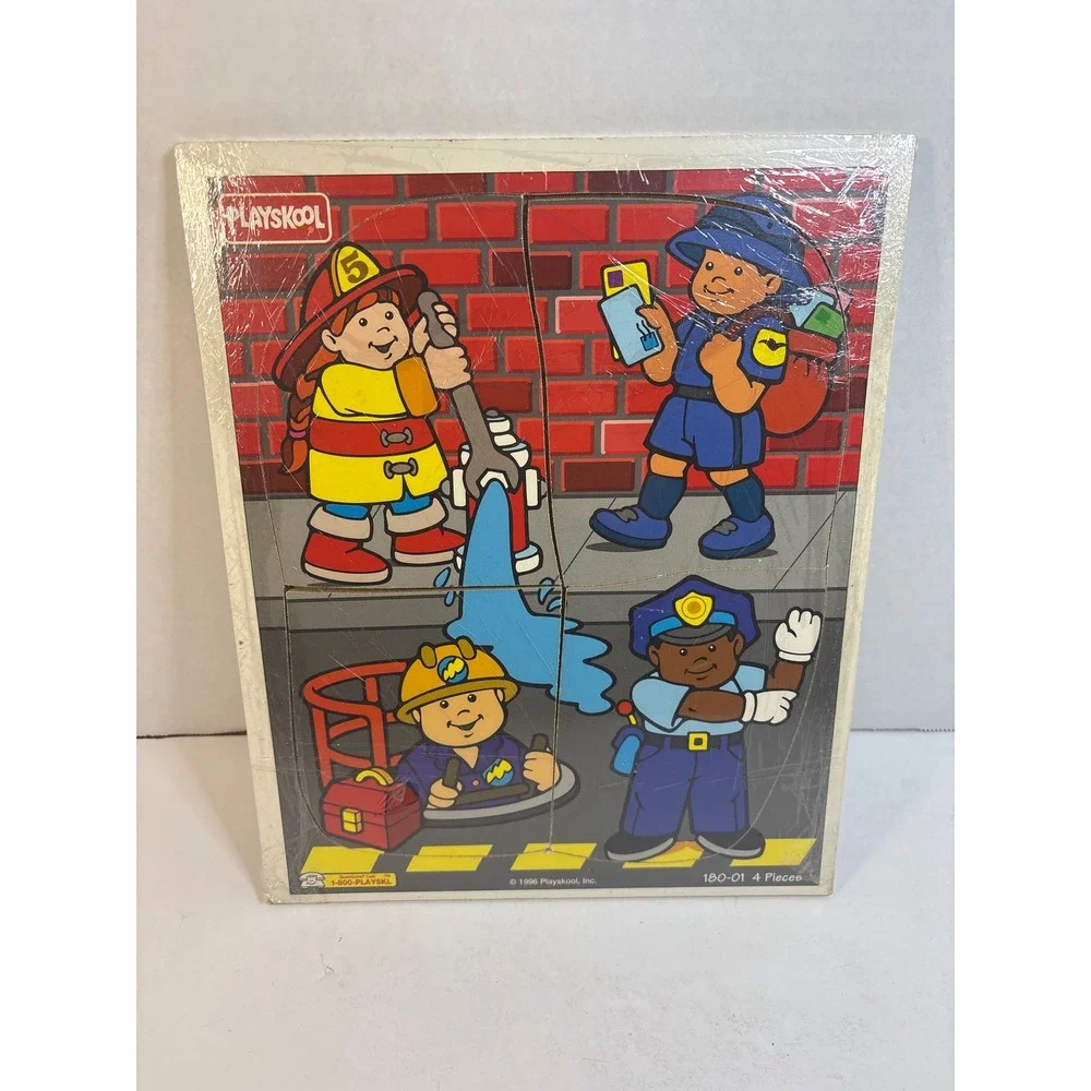 Vintage Playskool 1996 Community Helpers Wooden Tray Puzzle 4 Piece 180-01 New